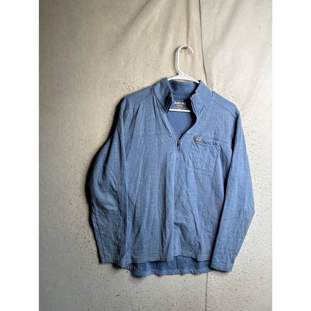 Ariat Rebar Mens Blue Heathered Quarter Zip Pullover Work Shirt Size M 8936